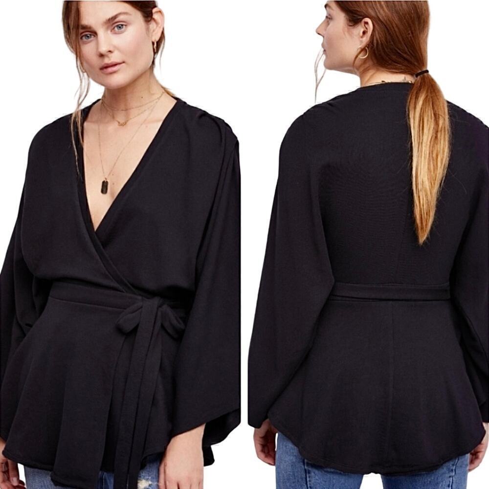 Free People Black Wrap Sweater